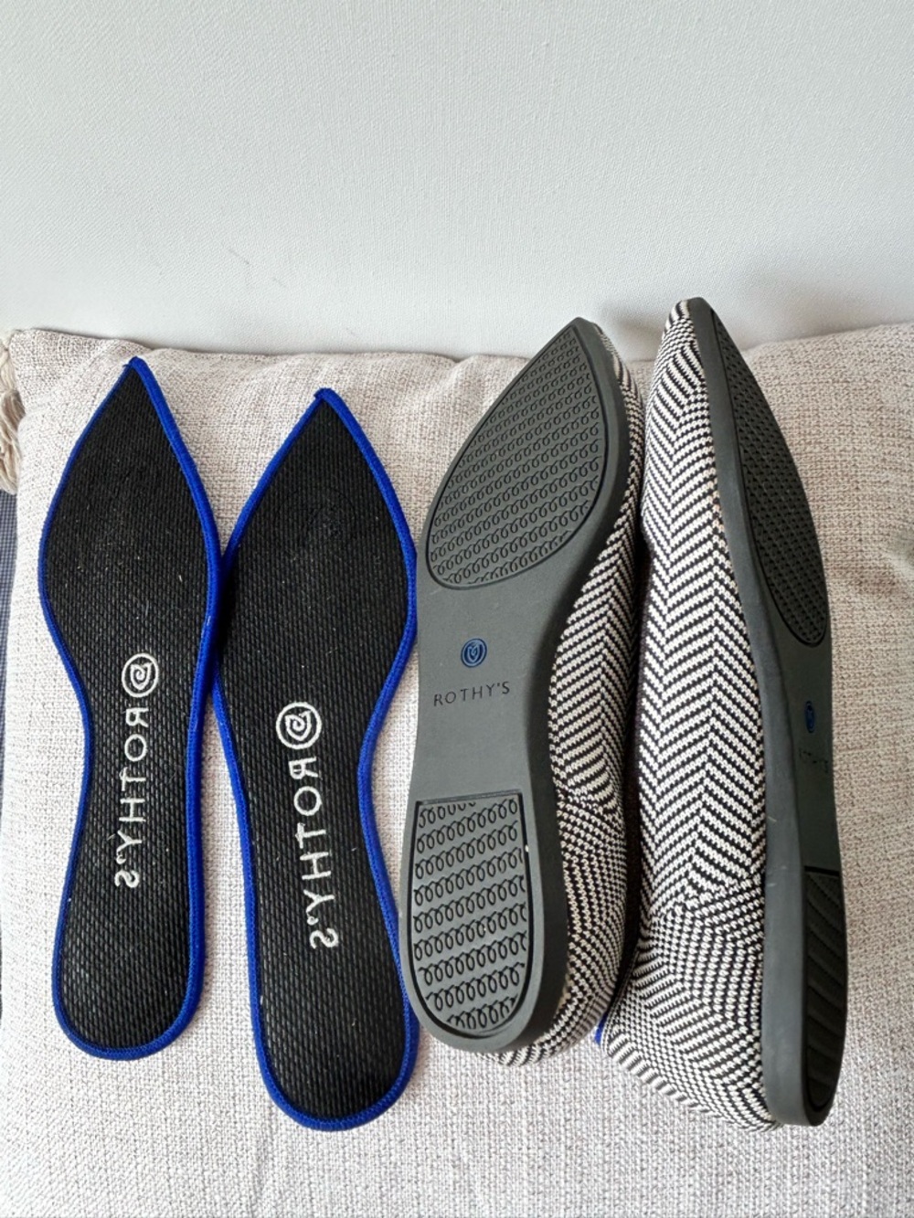 Rothy's Pointed-Toe Flats in Black & White Chevron - Picture 4 of 10